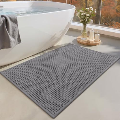 Color&Geometry Grey 36x24 Waffle Bath Mat, Rubber Non Slip Bathroom Rug - color: Grey, size: 24"x36"
