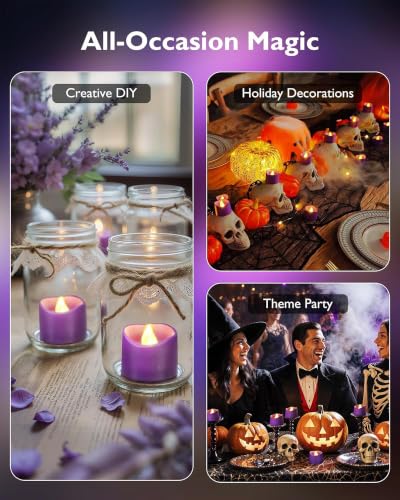 Homemory 50-Pack Purple Flameless Battery Tea Light Candles, 200+ Hours - color: Purple, size: Pack of 50