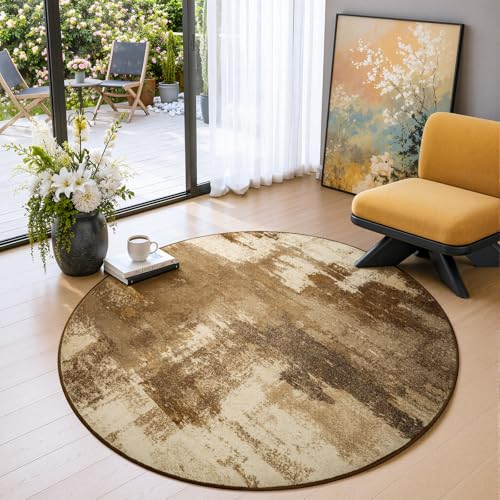 Merelax 4ft Round Brown Area Rug Washable Non-Slip Circle Carpet - color: Brown, size: 4' x 4'(48''x48'')