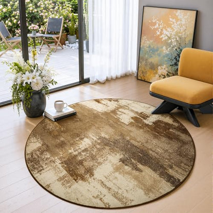 Merelax 4ft Round Brown Area Rug Washable Non-Slip Circle Carpet - color: Brown, size: 4' x 4'(48''x48'')