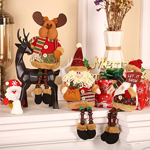 3 Pieces Christmas Sitting Santa Claus Snowman Reindeer Christmas Ornament Long Legs Table Fireplace Decor Home Decoration Christmas Figurines Plush (Santa Claus, Snowman, Elk)