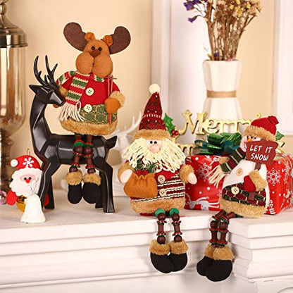 3 Pieces Christmas Sitting Santa Claus Snowman Reindeer Christmas Ornament Long Legs Table Fireplace Decor Home Decoration Christmas Figurines Plush (Santa Claus, Snowman, Elk)