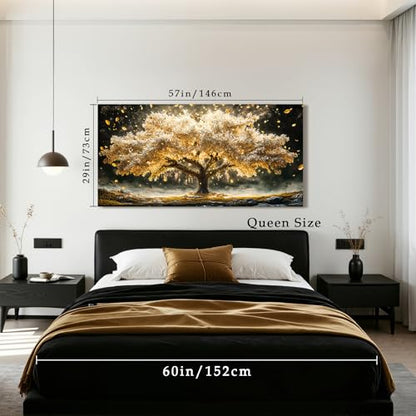 crmotu Modern Oversized Wall Art, Golden Tree Landscape Pictures 29"x57" - color: Gold and Ivory, size: 57"L x 29"W
