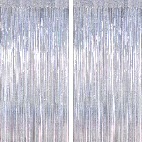ZATAYE 2 Pack Glitter Silver New Years Eve Foil Curtain Decorations - color: Glitter Silver, size: 2 PCS