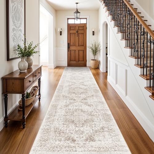 2'6"x12 Washable Runner Rug: Vintage Non-Slip Rug for Kitchen IvoryBeige - color: Ivory/Beige, size: 2'6" x 12' (Runner)
