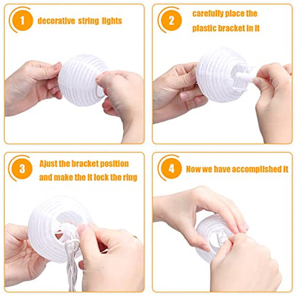 Vigdur White Paper Lantern String Lights Plug in Connectable, 9.8FT - color: White Lantern - Large and Small