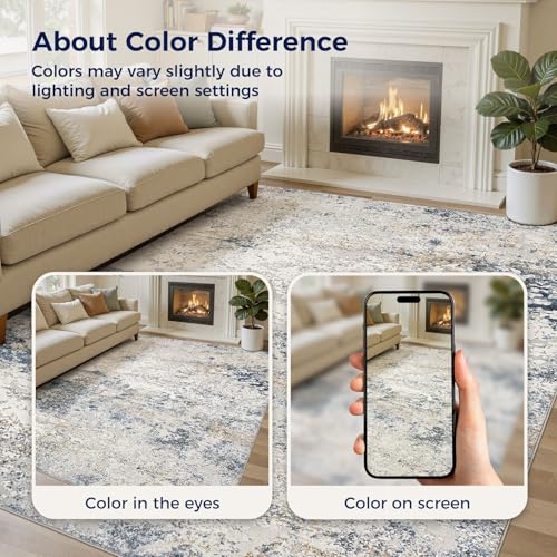 DMOYEST Area Rug Living Room Rugs 5x8 Washable Abstract Beige Blue Carpet - color: Beige Blue, size: 5' x 8' (Rectangular)