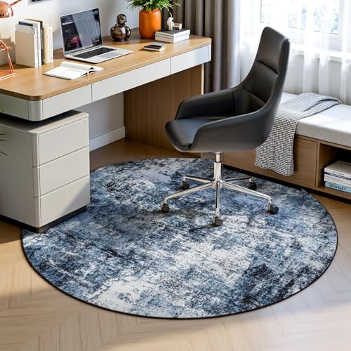 Rugflix Round Area Rugs 4Ft for Living Room, Washable Navy Blue Circle Rug - color: 01-ocean Blue, size: 4' (Round)
