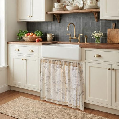 jinchan Floral Linen Kitchen Tier Curtains, 24 Inch, 2 Panels, Gray - color: Alisa Gray, size: 26"W x 24"L (Pack of 2)