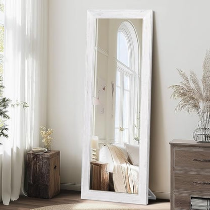 65x22in Full Length Mirror, Rustic White Beveled Wood Frame - color: White-beveled Frame, size: 65"L x 22"W