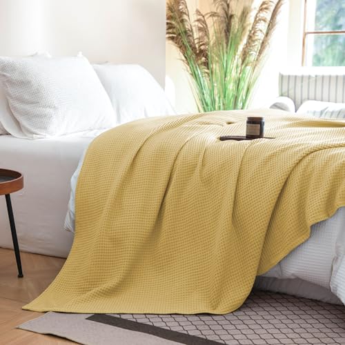 Simple&Opulence 100% Cotton Waffle Throw Blanket 40"x50", Light Yellow - color: Light Yellow, size: Small(40"x50")