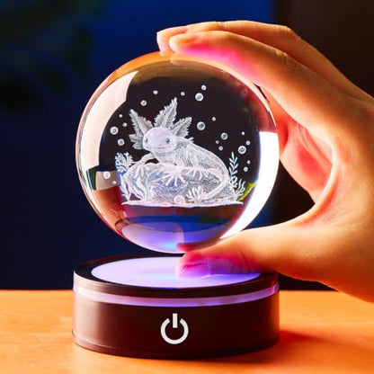 Axolotl Crystal Ball Night Light, 3.15 Inch with LED Base - color: Axolotl