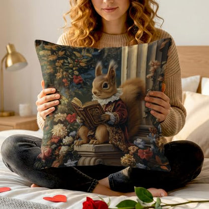 Retro Fairy Tale Squirrel Decorative Throw Pillow Cover,Cushion Cover - color: Bronw-squirrel