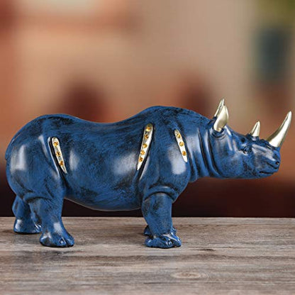 Resin Rhinoceros Statue, Wildlife Rino Animal Figurine, Blue,10.6in(L) - size: 10.6" Length
