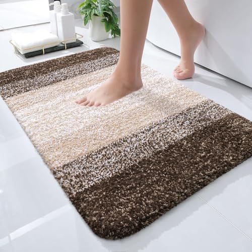 OLANLY Small Bathroom Rugs 24x16, Extra Soft Absorbent Microfiber Bath Rugs - color: Light Brown, size: 24" X 16"