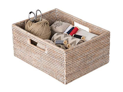 KOUBOO La Jolla Rattan Shelf Handles, Medium, White-Wash Storage Basket