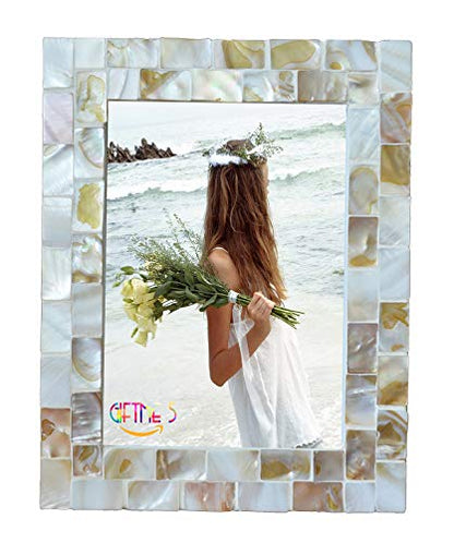 Picture Frame 5x7 Mother of Pearl Photo Frame,Beach Picture Frame Tabletop or Wall Hanging Display Frame(5x7 Natural White,1pc) - color: Natural White, size: 5x7 Inch