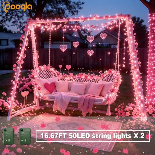 Pooqla Pink String Lights Battery Powered, 2x50 LED Halloween Fairy Lights - color: Pink, size: 50 LED x2