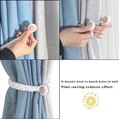 Magnetic Soft Curtain Tiebacks Rope Cotton Window Curtain Holdbacks Porlau - color: White, size: 4 Pack