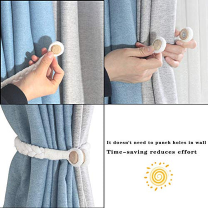 Magnetic Soft Curtain Tiebacks Rope Cotton Window Curtain Holdbacks Porlau - color: White, size: 4 Pack