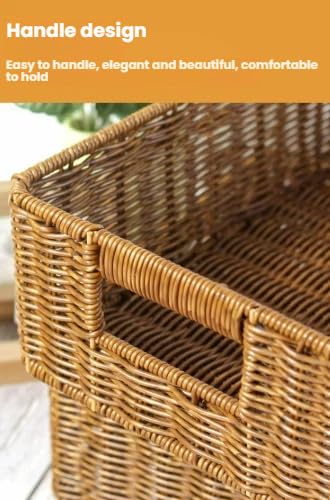 Wicker Storage Baskets for Shelves (Set of 2, Brown) Washable and Durable