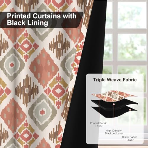 Abstract Geometric Patterned Blackout Curtains for Bedroom and Living Room, Room Darkening Window Blackout Curtains 84 Inches Long, Thermal Soundproof Bedroom Curtains 2 Panel Sets with Tiebacks - color: Abstract Pattern Print