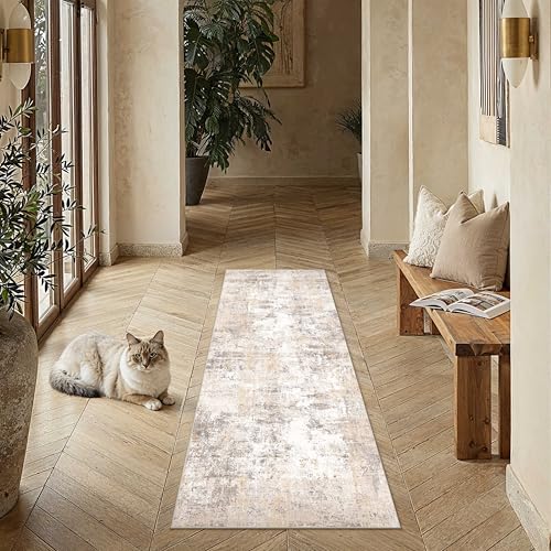 Washable Beige Grey Neutral Kitchen Runner Rug Set of 3 - color: Abstract | Beige Grey, size: 20"x32"+20"x48"+20"x59"