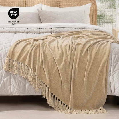 RECYCO Chenille Throw Blanket for Couch, 60"x80", Beige - color: Beige, size: 60'' X 80''