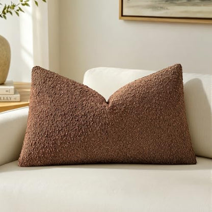 MIULEE Textured Boucle Lumbar Pillow Cover for Bed 12x20 Chestnut Brown - color: Chestnut Brown, size: 20" x 12" (Pack of 1)