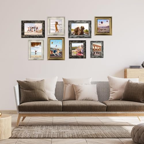 5x7 Picture Frames Set of 4- Rustic Retro Photo Frame with Real Glass Wall Mount and Tabletop Display Family Friends Wedding Gift - color: ps-Mix Color-4pcs, size: 5x7in