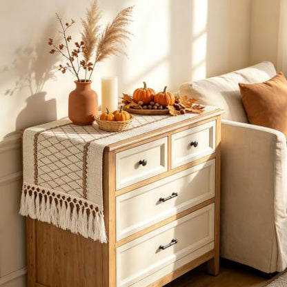 yuboo Boho Fall 48 Inch Table Runner, Rustic Farmhouse Dresser Runners - color: Beige&cream, size: 48 inch