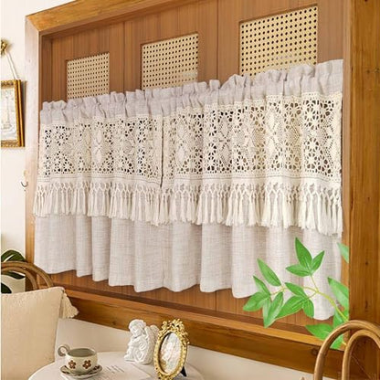 Boho Valances Crochet Tassel Kitchen Cafe Curtains 1PC W59 x L19 - size: 59"W x 19"L (Pack of 1)