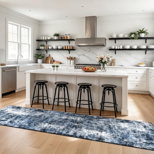 Rugflix 3x12 Runner Rug for Hallway, Washable Navy Blue Long Runners - color: 01-ocean Blue, size: 3' x 12' (Runner)
