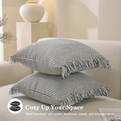 Handmade Tassel Boho Striped Fringe Pillow Covers Set of 2-18x18 Inch - color: Black, size: 18" x 18" (Pack of 2)