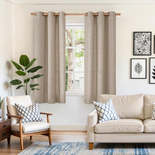YoungsTex Oatmeal Linen Semi Sheer Curtains 42X63 Inch Long for Living Room - color: Dark Oatmeal, size: 42"W x 63"L (Pack of 2)