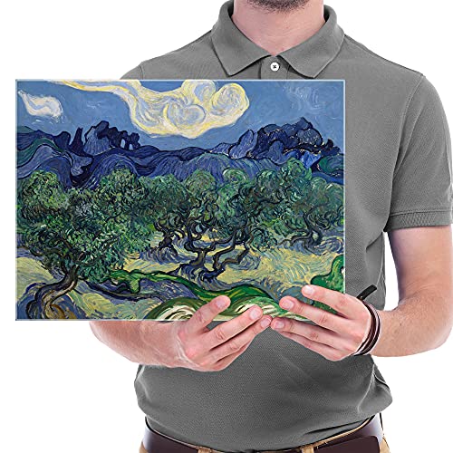 Wieco Art Olive Trees by Van Gogh Oil Paintings Reproduction Artwork Abstract Canvas Prints Wall Art Stretched and Framed Abstract Landscape Pictures Ready to Hang for Home Office Decorations - size: 16"L x 12"W