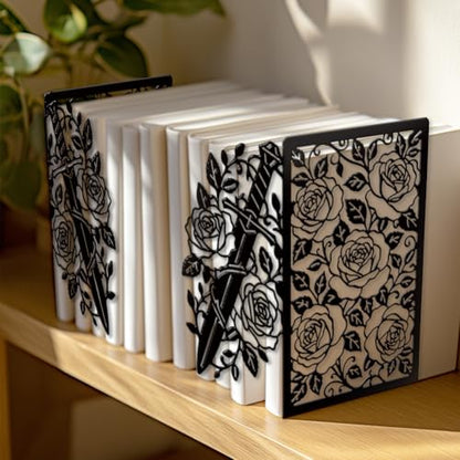 Peacoblue 5.5"x4.3"x8.3" Metal Bookends, Heavy Duty Book Ends for Shelves - style: Dagger with Roses and Vines