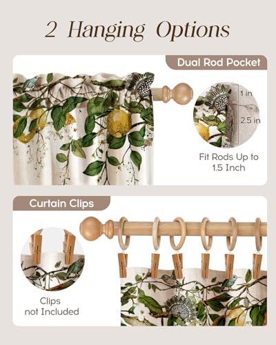 Miss Adola 30 Inch Length Kitchen Tier Curtains, Farmhouse Lemon - color: Farmhouse Lemon, size: 28"W x 30"L (Pack of 2)