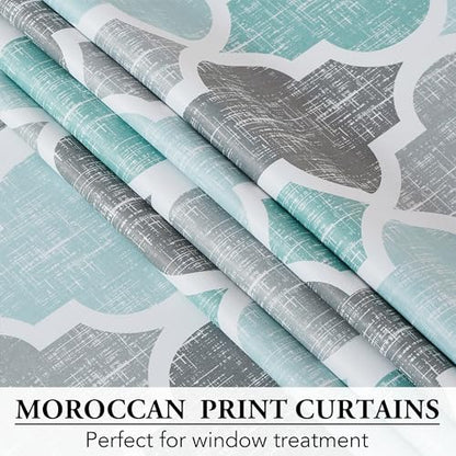 Beauoop Moroccan 100% Blackout Curtains Bedroom Aqua Grey 50x84 2 Panels - color: Rod Pocket | Aqua and Grey, size: 50"W x 84"L (Pack of 2)