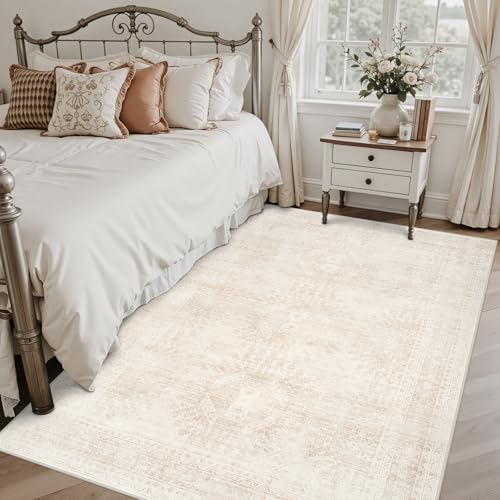 4x6 Area Rugs Living Room: Bedroom Neutral Washable Carpet Beige - color: Beige, size: 4' x 6' (Rectangular)