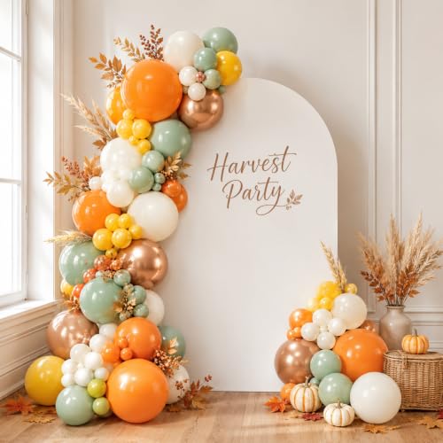 Fall Balloons, 12 Inch Sage Green Burnt Orange Mustard Yellow Beige Balloon - color: Orange Sage Green Yellow White