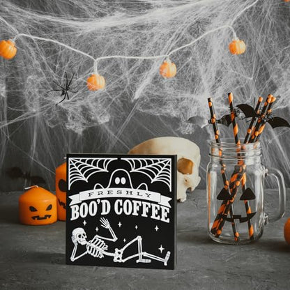 Smile Halloween Wood Box Sign, Skull Faux Books, Boo Coffee Table Decor for Desk Shelf Bar Kitchen 5 x 5 x 0.7Inches