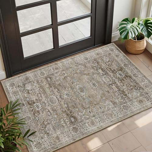 2x3 Entryway Rug Brown Grey Washable Kitchen Rugs for Entryway - color: Antique/Moss, size: 2'*3'(Rectangular)