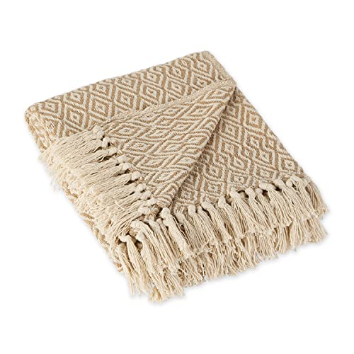 DII Rustic Farmhouse Double Diamond Woven Throw, 50x60, Stone - color: Stone, size: 50x60"