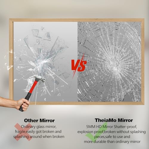 Wood Wall Mirror for Over Sink, 36"x24" Solid Bathroom Mirror
