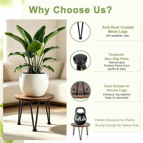 Vigordream Metal Plant Stand Indoor, Heavy Duty Wood Single Planter Holder - size: Large