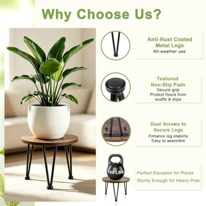 Vigordream Metal Plant Stand Indoor, Heavy Duty Wood Single Planter Holder - size: Large