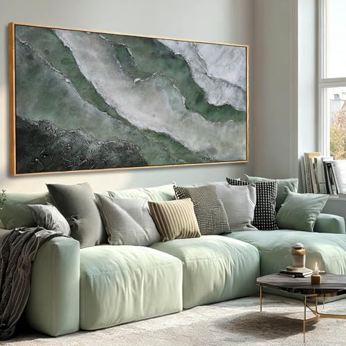 Green and White Abstract Wall Art 29x58 Inch, Large Framed Canvas Painting with Wooden Frame, Modern Abstract Wall Decor for Living Room Bedroom Dining Room or Office - color: Sage Green, size: 58"L x 29"W
