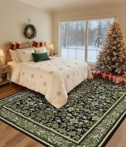 GarveeHome Washable Christmas 5x7 Rugs for Living Room Bedroom Green Black - color: Green Black, size: 5' x 7' (Rectangular)