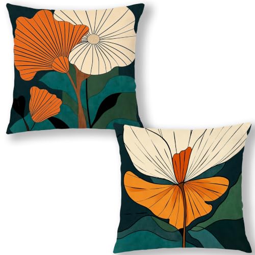 Floral Abstract Boho Pillow Covers 18x18, Boho Room Decor - color: Green & Orange 14, size: 18" x 18" (Pack of 1)
